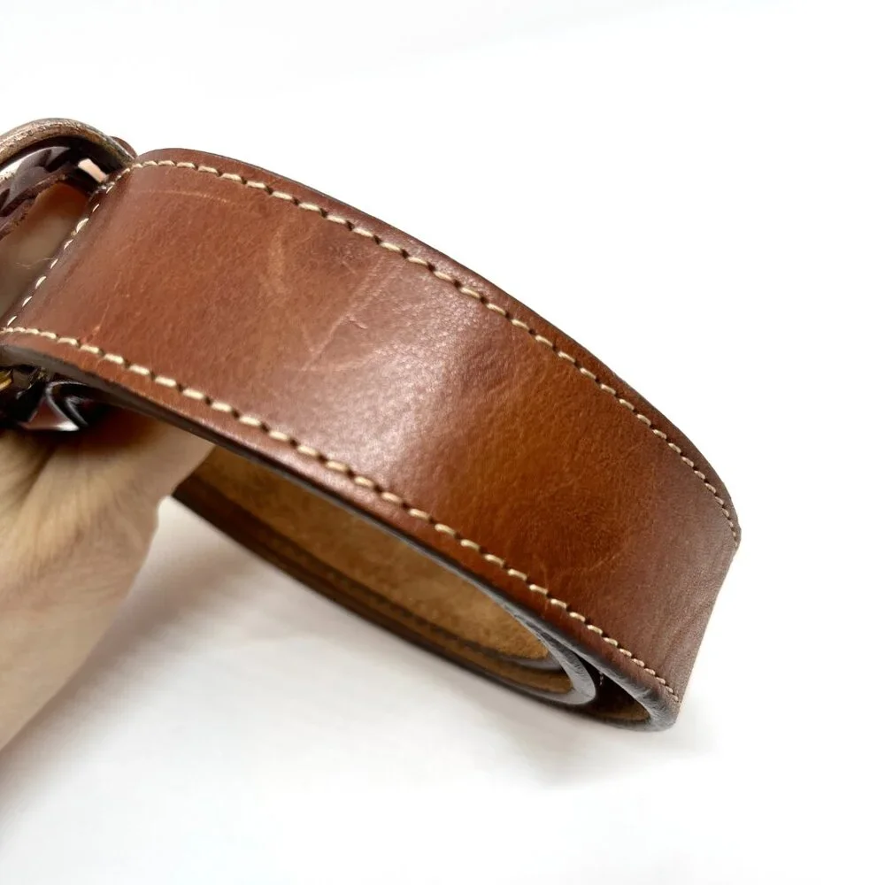 VINTAGE BRIGHTON Belt Brown Leather Silver Tone Buckle Braided Keeper SMALL